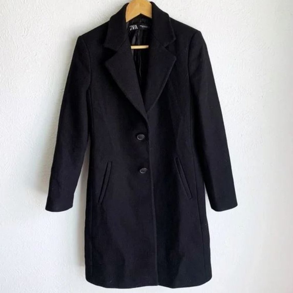 Zara Wool-Blend Midi Coat (Black)